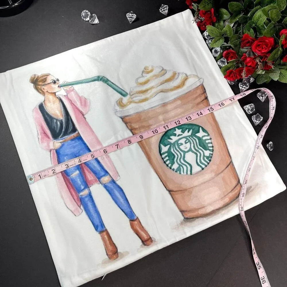 Coffee Lady Jeans Accent  Pillowcase Throw Sham Pillow Cushion Cover Home Decor